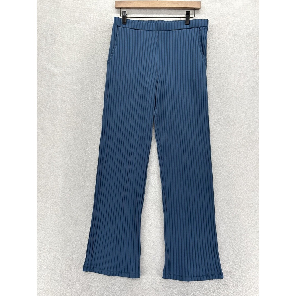 Saint + Sofia Ribbed Knit Pants Womens 8 Blue Striped Pull On Straight Leg Work